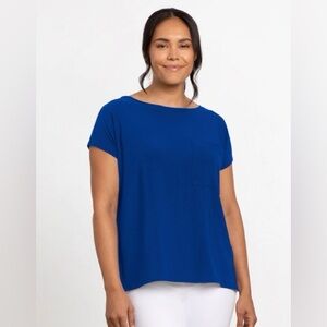 NWT Sympli Womens Dolman Cap Sleeve Pocket $132 Top  Lapis Blue